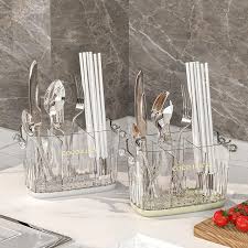 COCO LOCK Premium Transparent Cutlery Holder with Drain Base – Multi-Use Kitchen Organizer