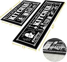 Vintage Chalkboard Style Kitchen Mat Set - 2 Piece Non-Slip Anti-Fatigue Mats for Cooking, Baking