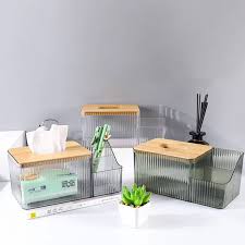 Elegant Multi-Compartment Acrylic Storage Box with Bamboo Lid