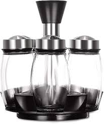 GlideServe™ 360° Rotating Spice Rack Set with 6 Glass Jars & Stainless Steel Lids
