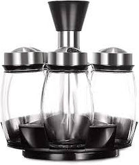 GlideServe™ 360° Rotating Spice Rack Set with 6 Glass Jars & Stainless Steel Lids