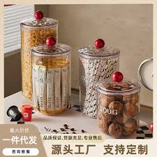 Elegant Ribbed Acrylic Storage Jar Set – 4-Piece Clear Containers with Red Ball Knobs