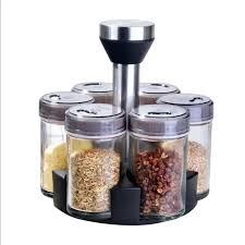 360° Rotating Spice Rack Set – 8-Piece Glass Jar Organizer with Stainless Steel Stand