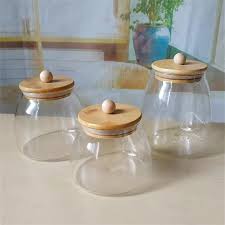 450ml Curved Glass Storage Jar with Wooden Lid & Knob – Airtight Small Container