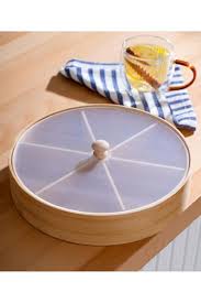 EcoWood 6-Section Round Dry Fruit Organizer – Wooden Finish Snack Box with Transparent Lid