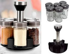 360° Rotating Spice Rack Set – 8-Piece Glass Jar Organizer with Stainless Steel Stand