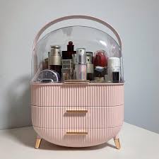 Modern Capsule Vanity Organizer with Clear Dome Lid & Drawers