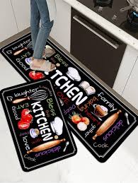 Colorful Kitchen Mat Set - 2 Piece Non-Slip Anti-Fatigue Floor Mats with Fun Cooking Quotes & Utensil Graphics