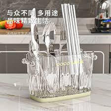 COCO LOCK Premium Transparent Cutlery Holder with Drain Base – Multi-Use Kitchen Organizer