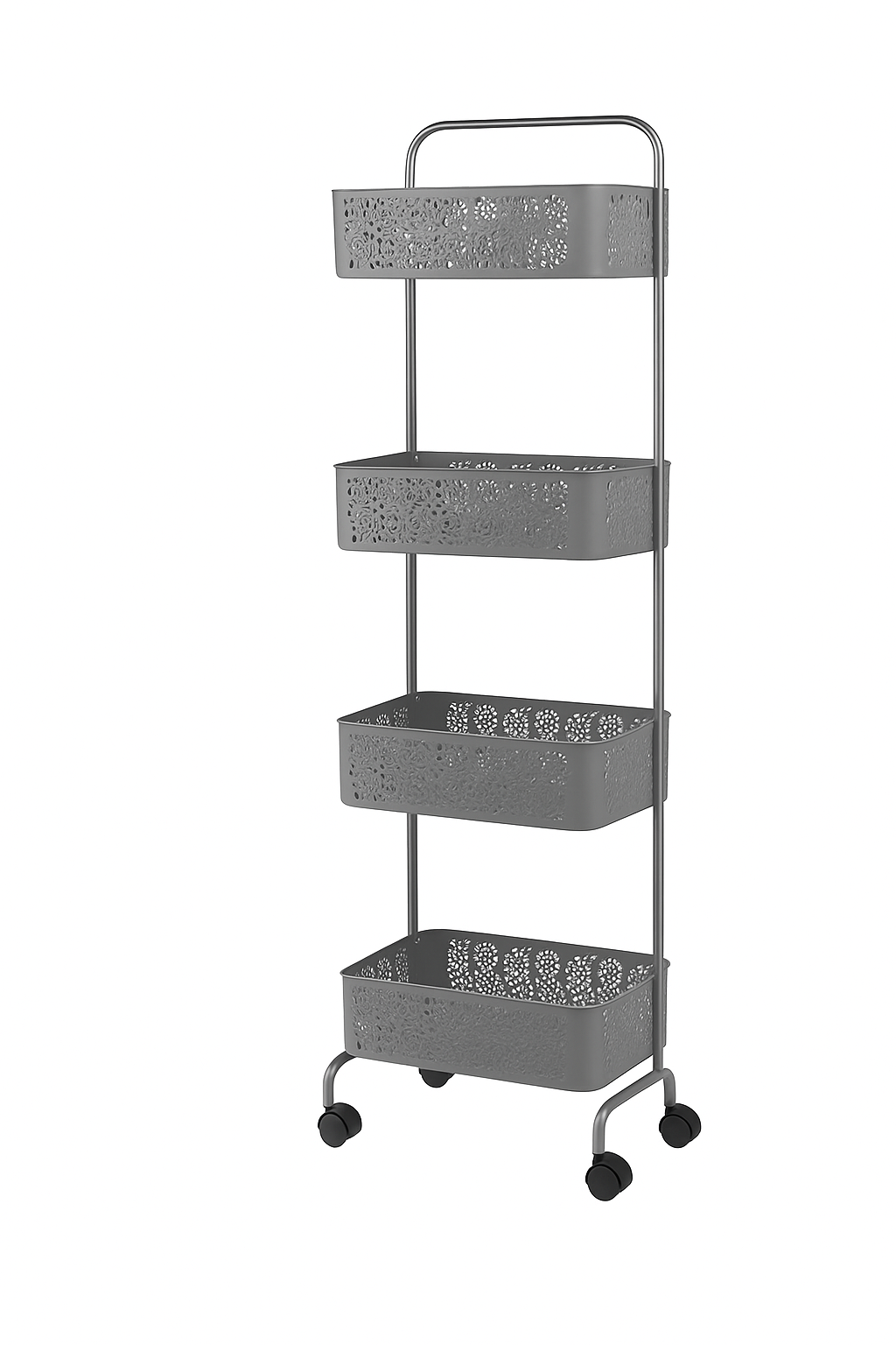 4-Tier Floral Pattern Multipurpose Trolley Rack with Wheels – Compact Storage Solution for Kitchen, Bathroom & Bedroom