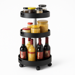 3-Tier Rotating Kitchen Storage Rack with Wheels – Space-Saving Organizer