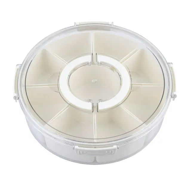 Round 7-Compartment Dry Fruit & Snack Storage Box with Rotating Lid – Airtight Multi-Purpose Organizer Big size