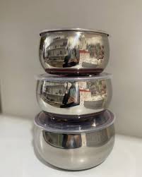 Stainless Steel Food Storage Bowl Set with Airtight Lids – 3-Piece Stackable Design