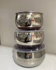 Stainless Steel Food Storage Bowl Set with Airtight Lids – 3-Piece Stackable Design