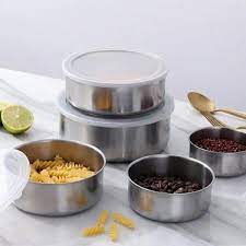 Stainless Steel Food Storage Container Set – 5-Piece Nesting Bowls with Airtight Lids