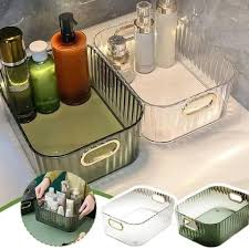 Elegant Ribbed Acrylic Storage Baskets with Gold Handles –Organizers for Bathroom, Vanity & Closet