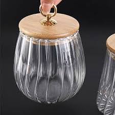 Elegance Curve™ Ribbed Glass Jar with Wooden Lid & Gold Twist Handle