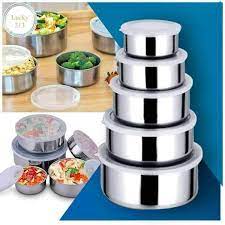 Stainless Steel Food Storage Container Set – 5-Piece Nesting Bowls with Airtight Lids
