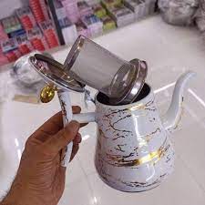 Elegant White Marble Teapot with Gold Veins – Luxury Designer Kettle