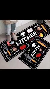 Colorful Kitchen Mat Set - 2 Piece Non-Slip Anti-Fatigue Floor Mats with Fun Cooking Quotes & Utensil Graphics