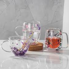 BlossomArt™ Hand-Painted Glass Mug Set – 3-Piece Floral Tea & Coffee Cups