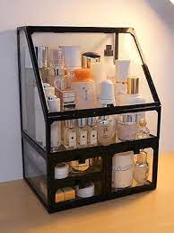 Luxury Glass Vanity Organizer with Drawers and Slanted Display