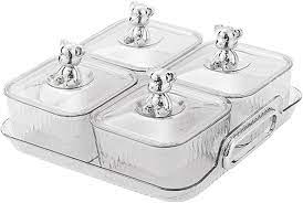 Luxury 4-Grid Acrylic Dry Fruit & Snack Box with Golden Bear Handles – Elegant Serving Organizer