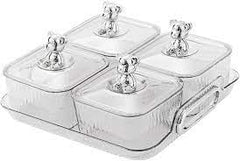 Luxury 4-Grid Acrylic Dry Fruit & Snack Box with Golden Bear Handles – Elegant Serving Organizer