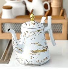 Royal White Marble Gold Vein Teapot – Elegant Designer Kettle for Modern Homes