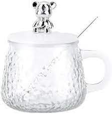 Elegant Glass Honey Jar with Bear Lid & Spoon – Textured Crystal Design