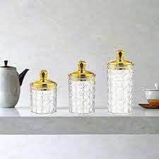 imperial Luxe™ 3-Piece Glass Storage Jar Set with Embossed Design & Golden Lids