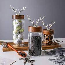 Royal Antler Glass Jar Set – Decorative Storage Canisters with Wooden Lids & Golden Deer Handles