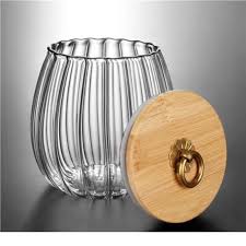 Elegance Curve™ Ribbed Glass Jar with Wooden Lid & Gold Twist Handle