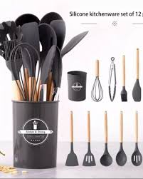 Premium 12-Piece Silicone Kitchen Utensil Set with Wooden Handles & Organizer Holder – Non-Stick, Heat-Resistant Cookware Tools