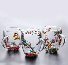 BlossomArt™ Hand-Painted Glass Mug Set – 3-Piece Floral Tea & Coffee Cups