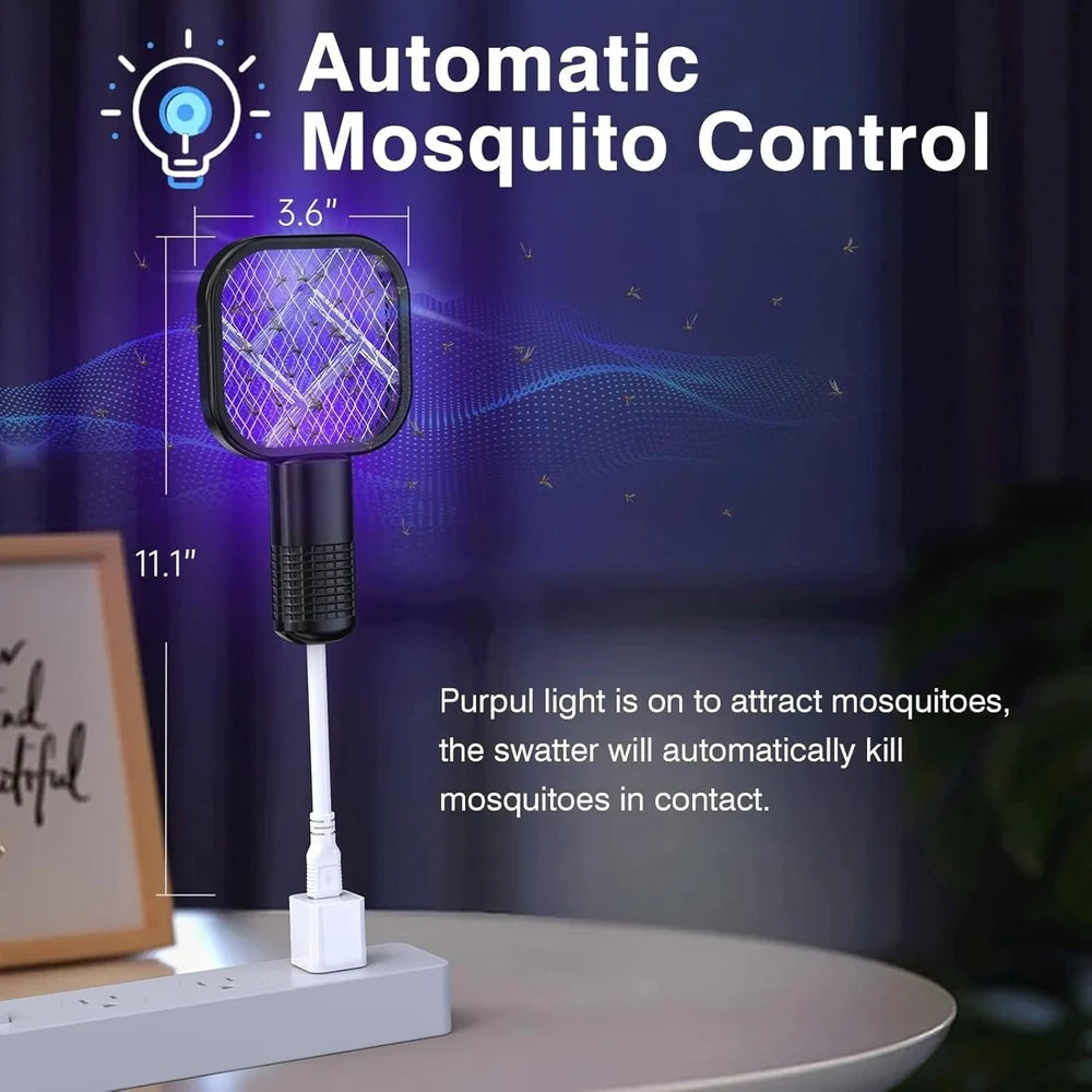Rechargeable Electric Mosquito Swatter with UV Light – Dual-Purpose Insect Killer Racket