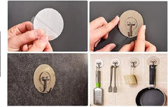 Heavy-Duty Golden Round Adhesive Wall Hooks – 10-Piece Self-Stick Stainless Steel Hook Set