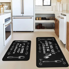 Kitchen Mat Set - 2 Piece Non-Slip Anti-Fatigue Mats with Humorous Quotes for Home, Cooking & Chef Decor