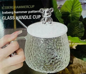 Elegant Glass Honey Jar with Bear Lid & Spoon – Textured Crystal Design